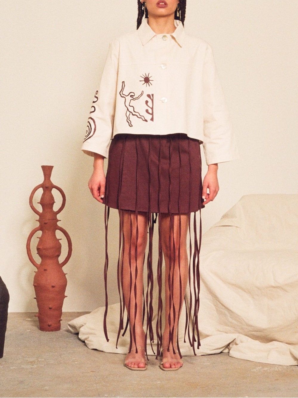 Women’s Selfi Brown Tassle Mini Wrap Skirt Size XL